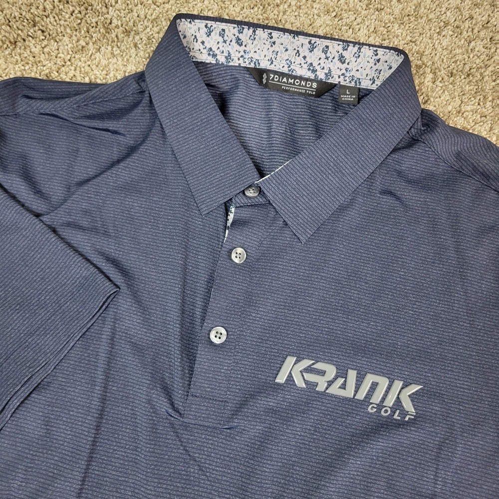 7 Diamonds Mens Large Navy Striped Performance Stretch Polo Short Sleeve